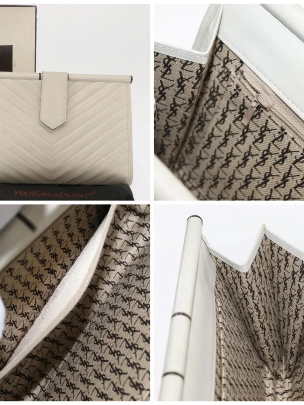SAINT LAURENT Clutch Bag Leather White Gold Auth - Picture 14 of 14